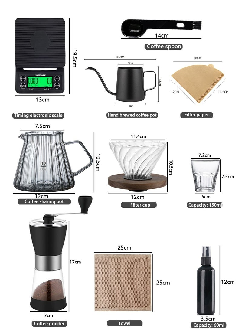 شويوين طقم ماكينة قهوة V60، طقم قهوة بالتنقيط مكون من 10 قطع، طقم ماكينة قهوة بالتنقيط مكون من 10 قطع مع علبة هدايا محمولة باليد - Image 2